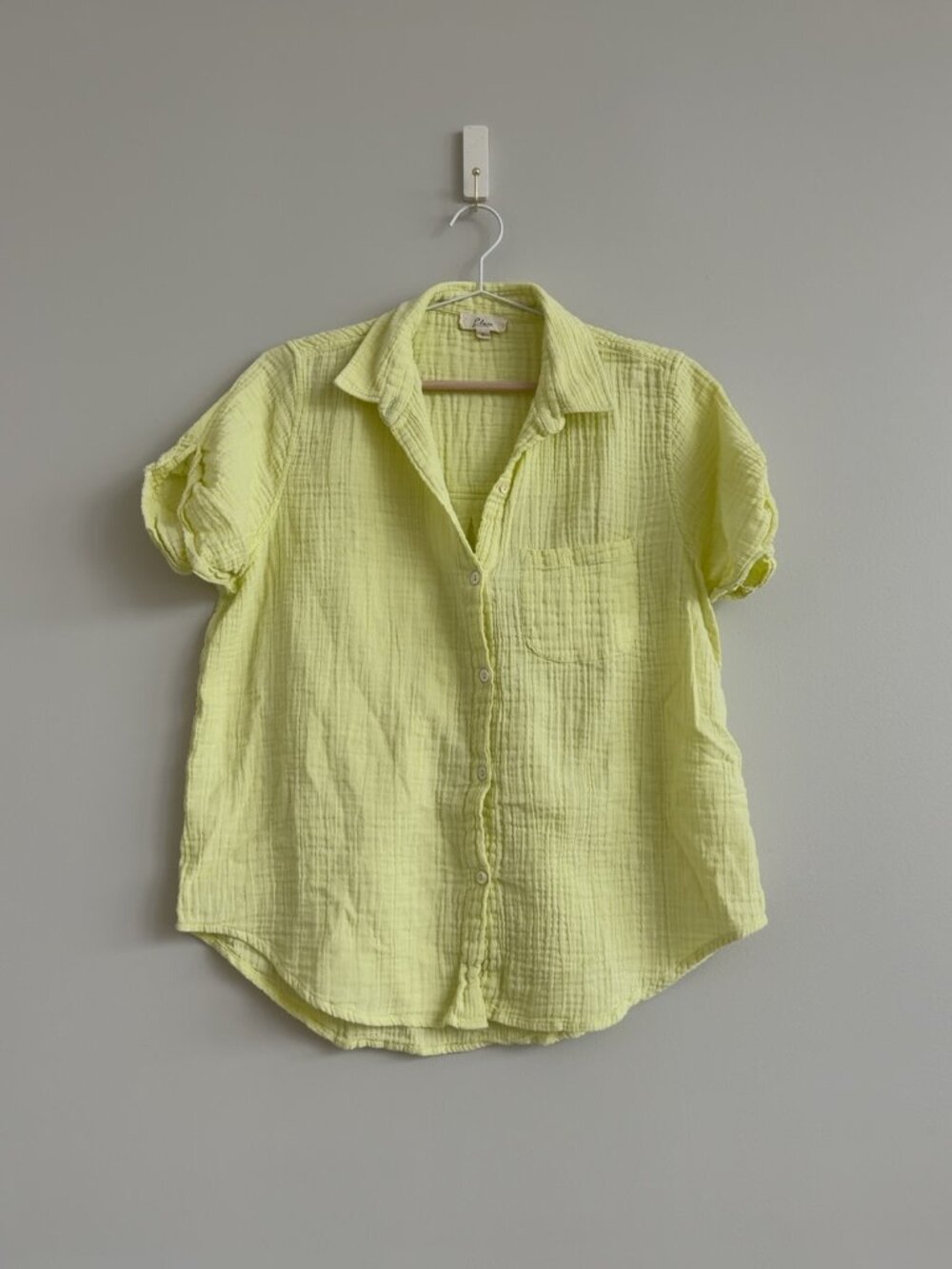 Elan Double Gauze Button Front Shirt | Lemon Yellow Cotton Top L